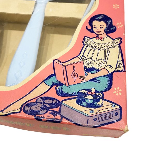 Rare Vintage Jr. Miss Plastic Blue Kid Vanity Set Original Box Brush Comb Mirror - Picture 2 of 6